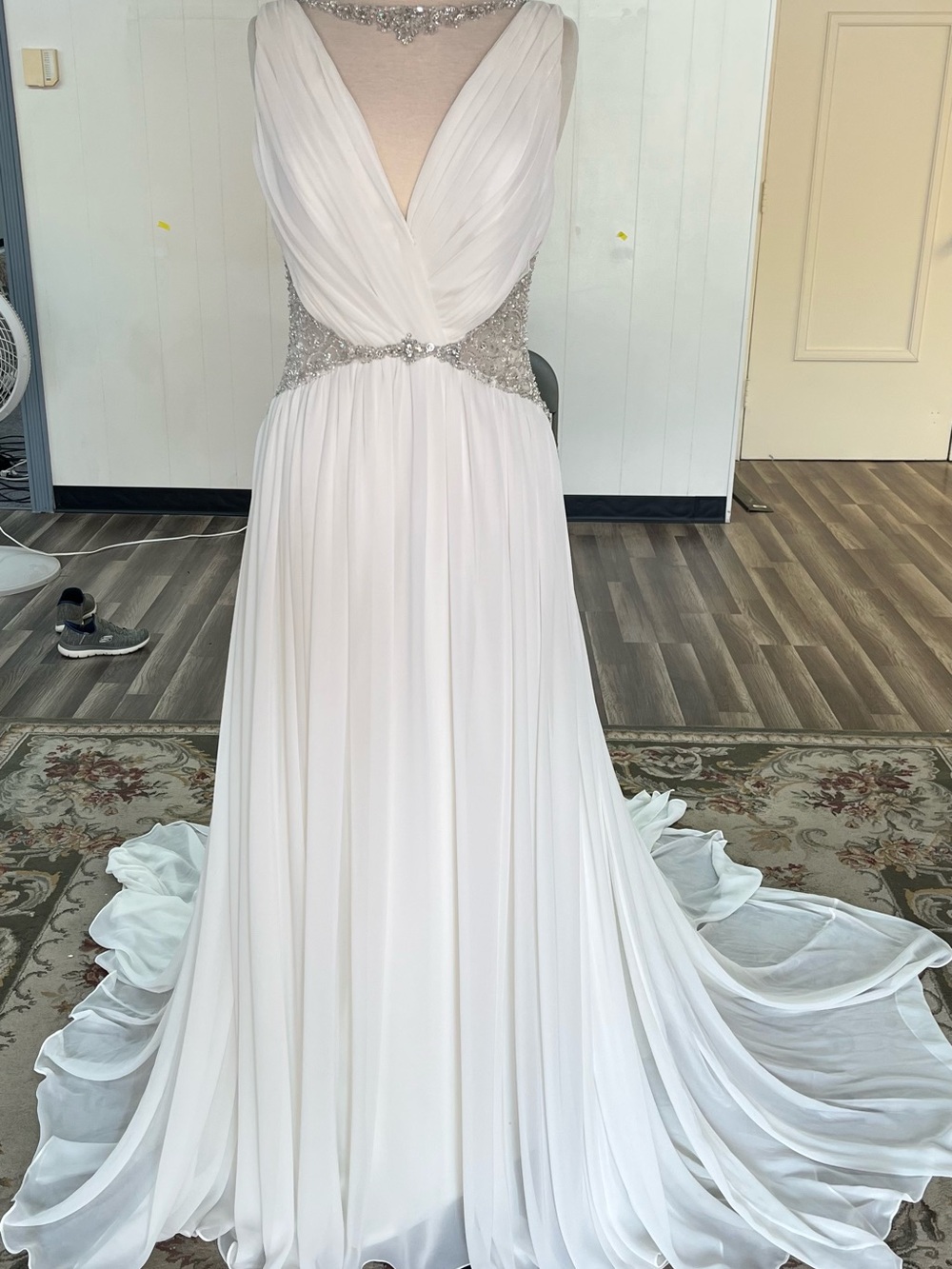 Elegant Ivory Chiffon Bridal Gown with Beaded Waist